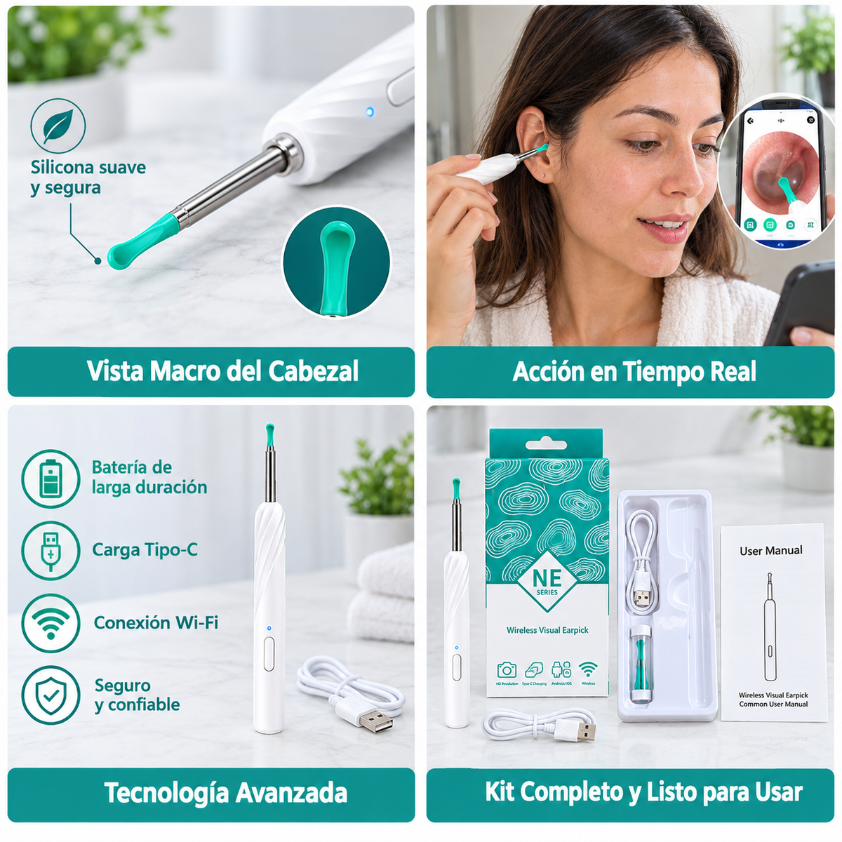 Otoscopio Limpiador de Oídos con Cámara WiFi HD 1080p